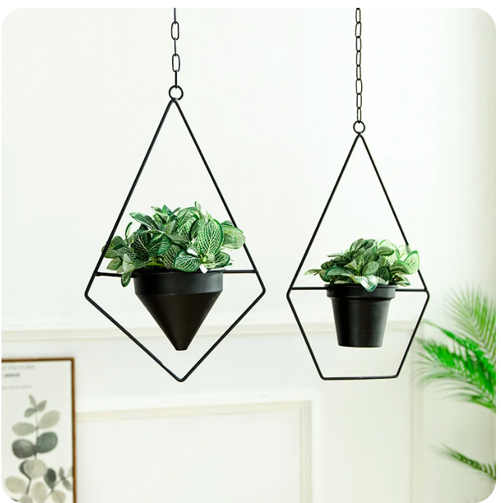 Nordic Style Iron Hanging Plant Pots - Diamond Style
